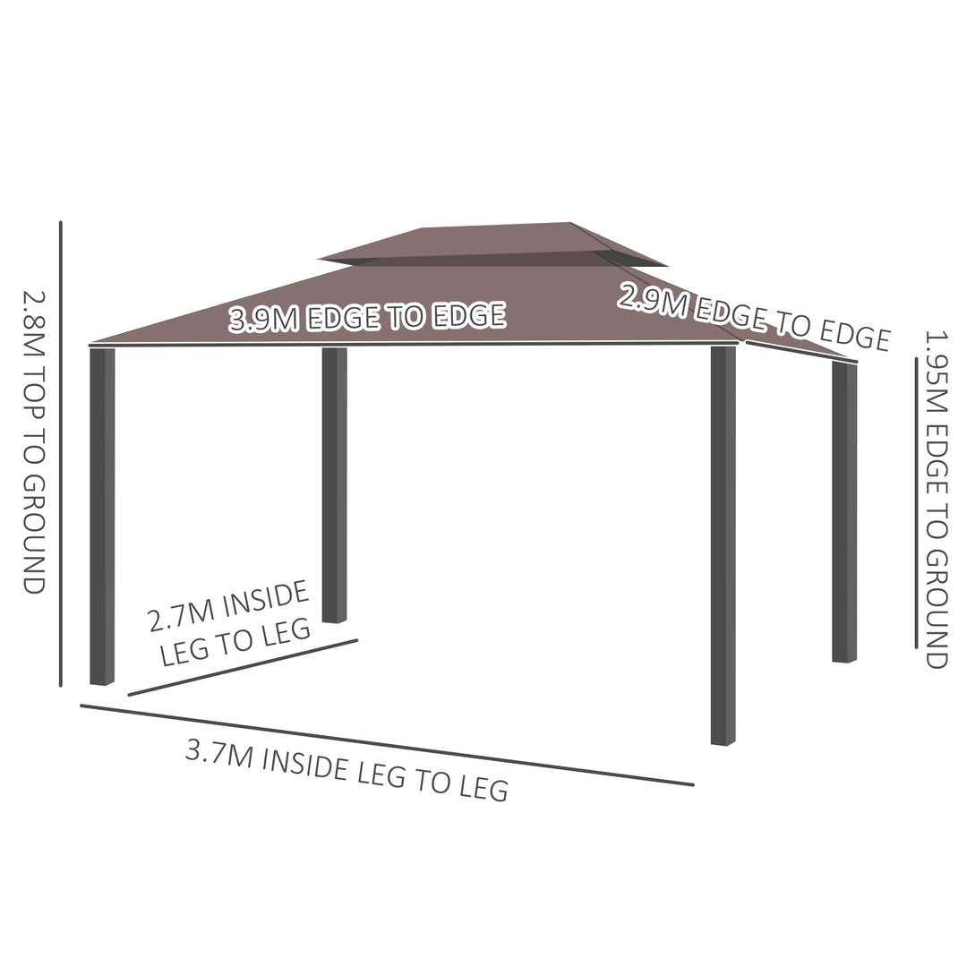 3 x 4m Aluminium Garden Gazebo, Marquee Canopy Shelter Pavilion Party Tent with Nets and Curtains for Garden and Deck, Coffee