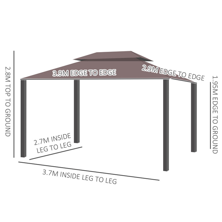 3 x 4m Aluminium Garden Gazebo, Marquee Canopy Shelter Pavilion Party Tent with Nets and Curtains for Garden and Deck, Coffee