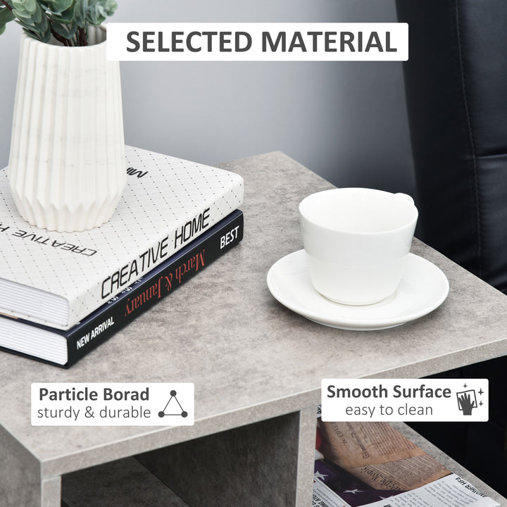 Side Table, 3 Tier End Table with Open Storage Shelves for Living Room, Bedroom, Cement Colour