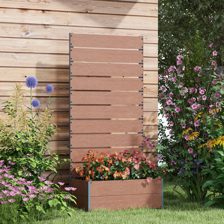 34 x 69.5cm Garden Planter Box, with Back Trellis, Brown