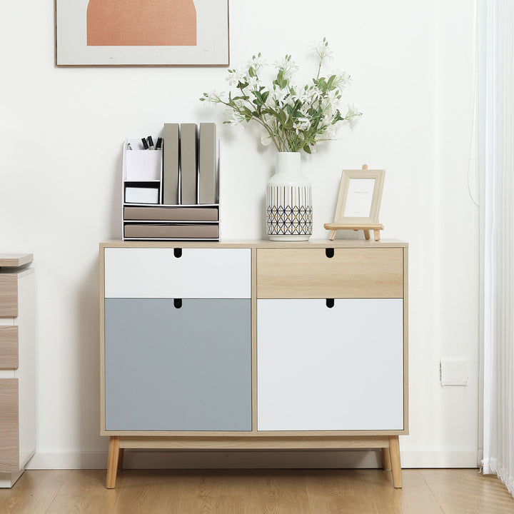 Sideboard, Kitchen Storage Cabinet with Drawers and Door Cupboards for Dining Room, Living Room, Entryway,100W x 40D x 79.5Hcm, Multicoloured