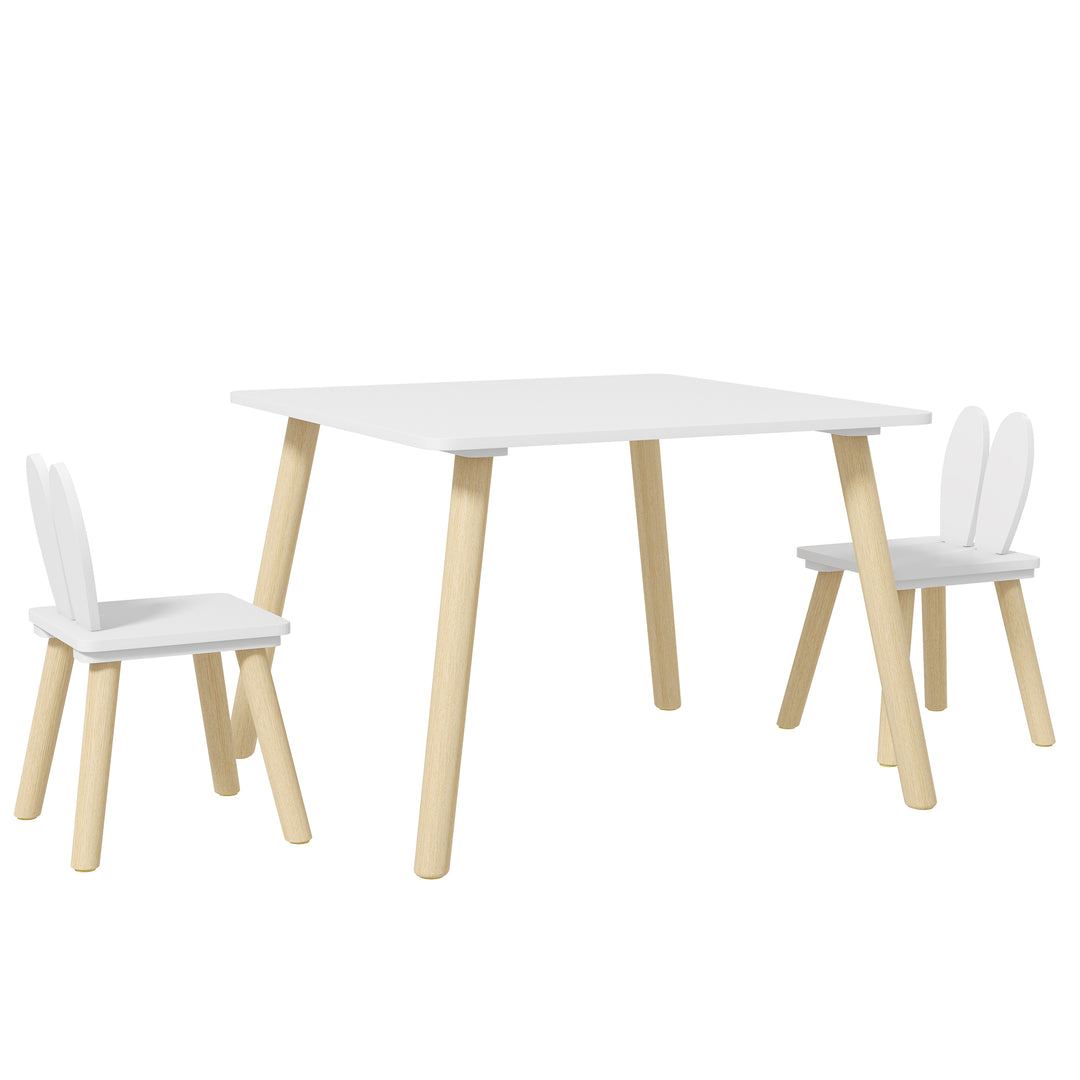 3 Pcs Toddler Table and Chair Set, Kids Desk and 2 Chairs Set w/ Bunny