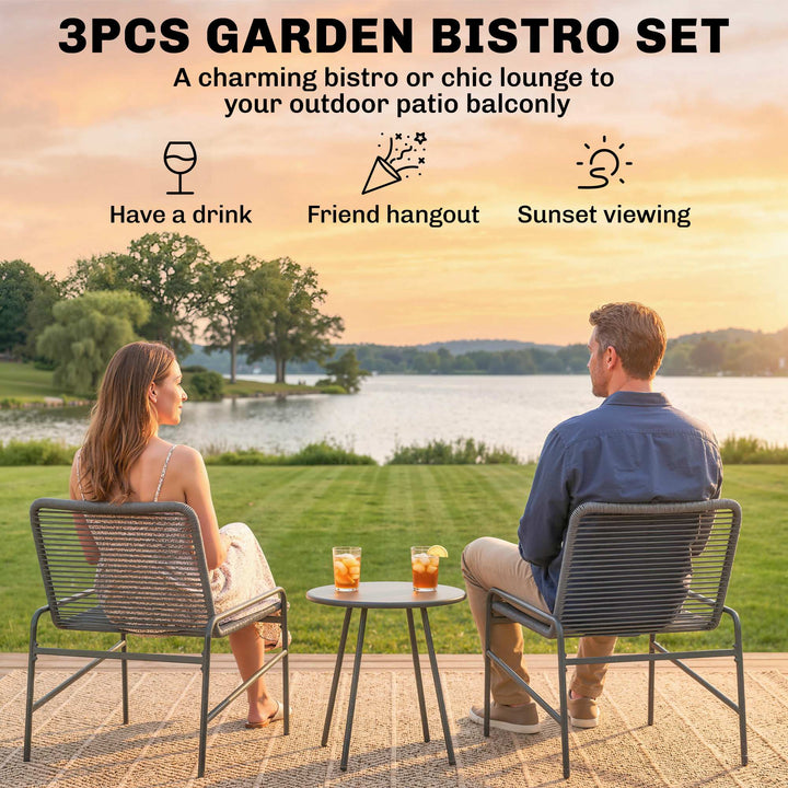 3 Piece Rattan Bistro Set, Outdoor Garden Furniture Set with 2 Chairs,