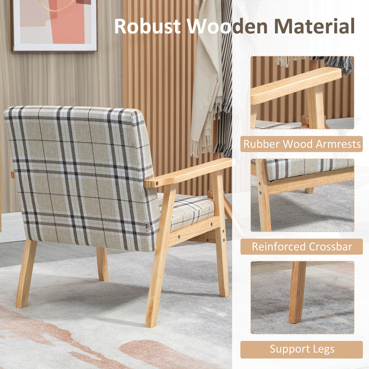 MCL Modern One Seater Sofa for Living Room, Linen Fabric Small Couch with Rubber Wood Frame, Armrests, Lattice Pattern, Upholstered Armchair, Beige