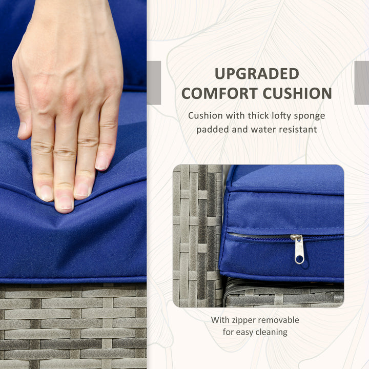 MCL 3 Pieces Rattan Bistro Set, Wicker Garden Furniture Set with Storage Coffee Table and Chairs, Thickened Cushions for Outdoor, Patio, Balcony, Blue