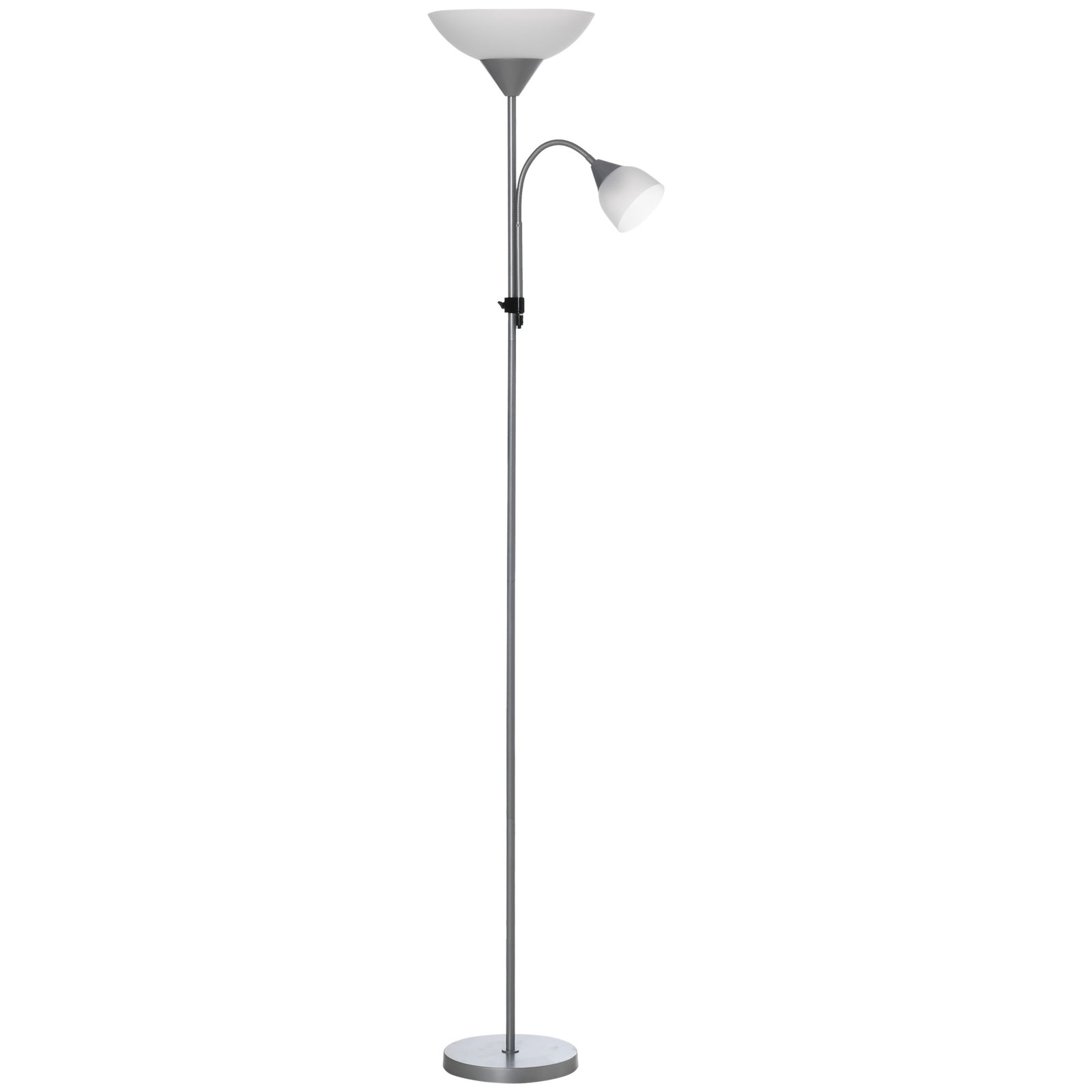 LED Floor Lamp for Living Room, 180cm Tall Standing Lamp, Mother and Child Uplighter with Adjustable Gooseneck, Silver Tone