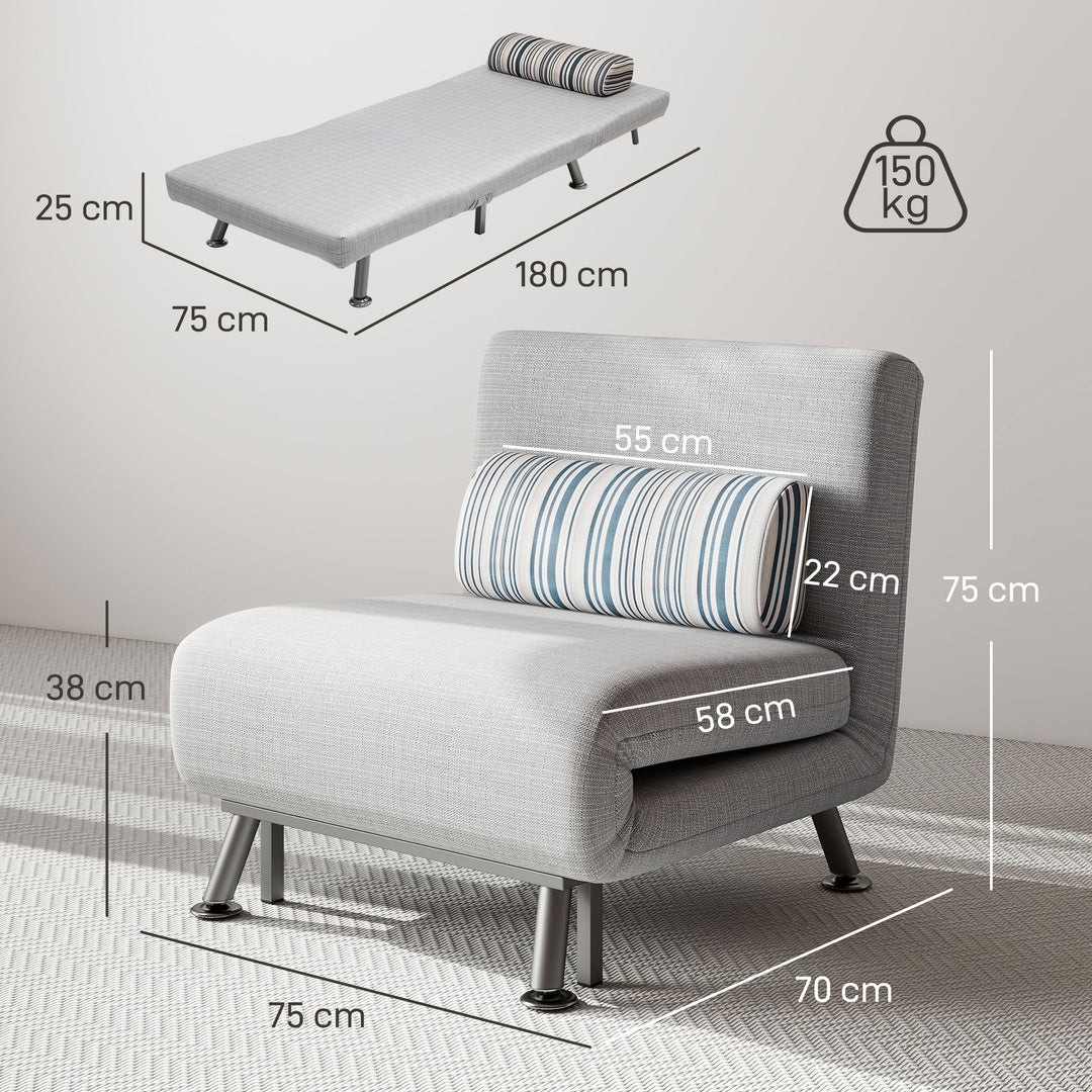 Single Sofa Bed, 1 Person Sleeper Foldable Lounge with Pillow, Grey