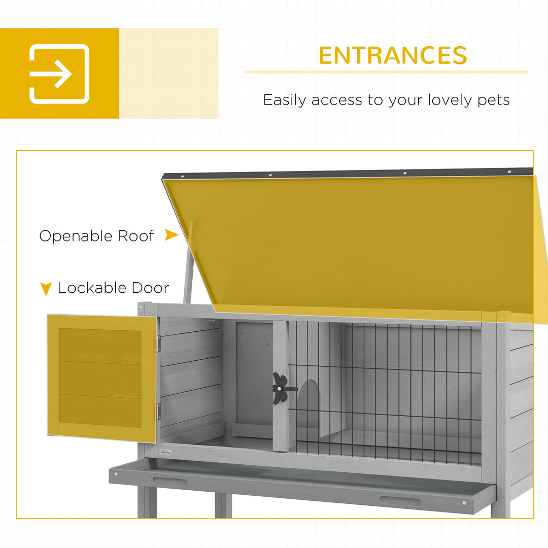 Wooden Guinea Pig Hutch, Small Animal Cage with Slide-out Tray, Openable Asphalt Roof, 84 x 43 x 70cm, Grey