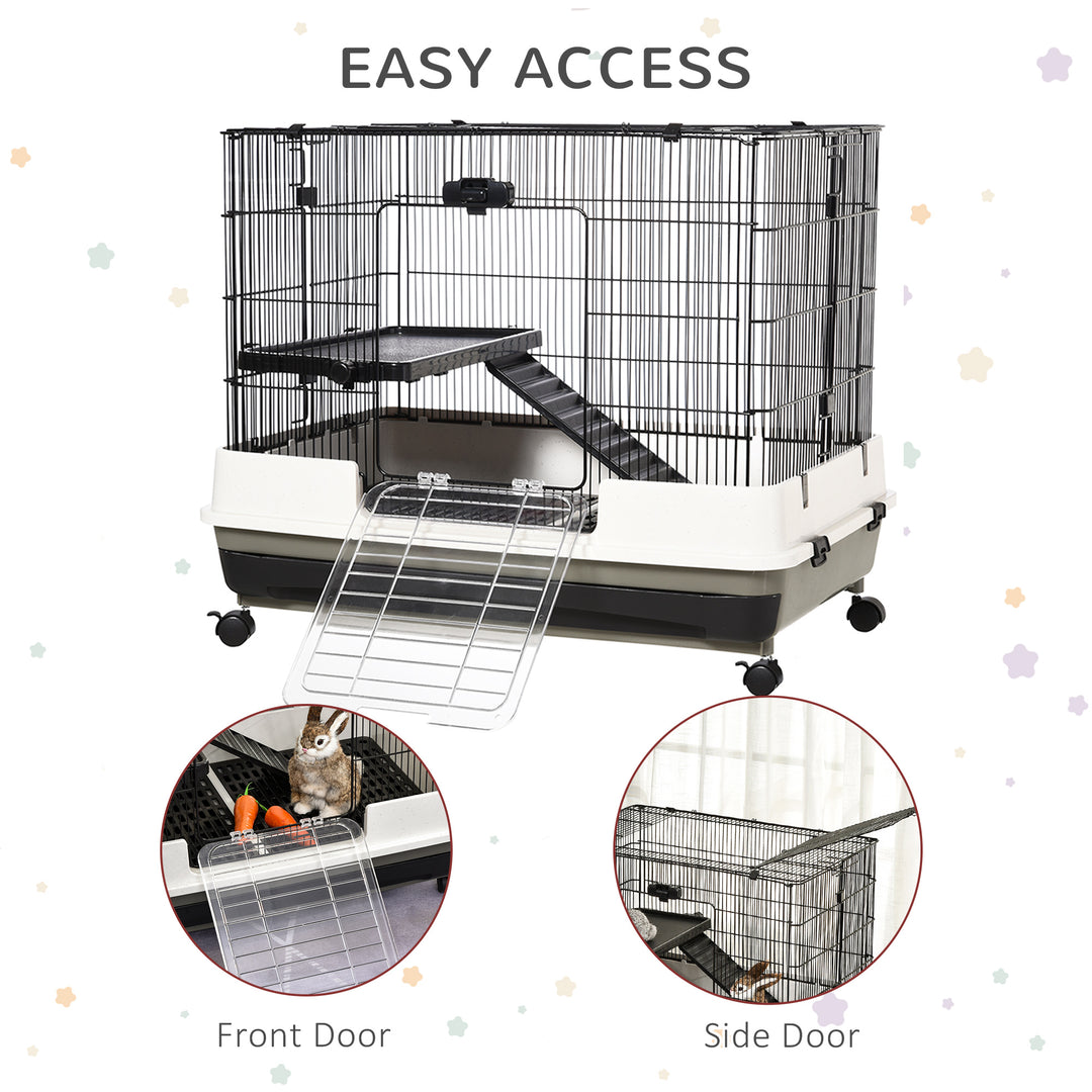 PawHut Small Animal Steel Wire Rabbit Cage Pet Play House W/ Waste Tray Black | Aosom UK