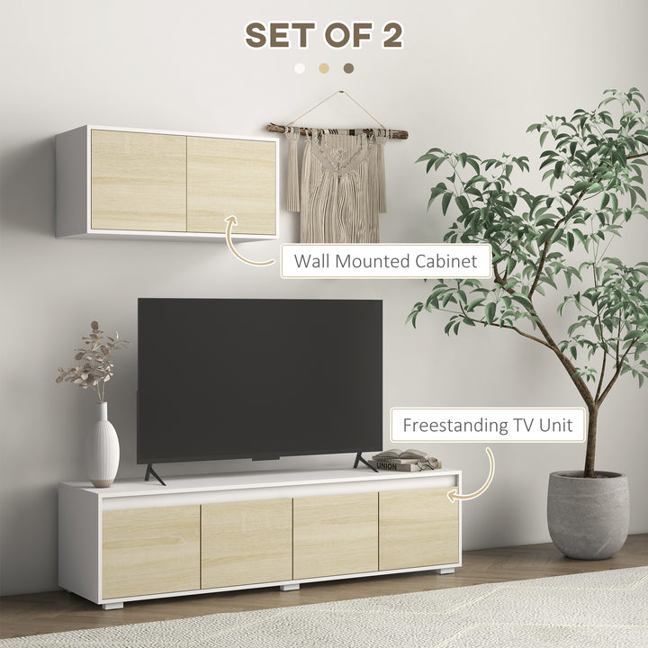 HOMCOM 2 Pieces TV Unit Set with Wall Cabinet, Freestanding Unit for 70