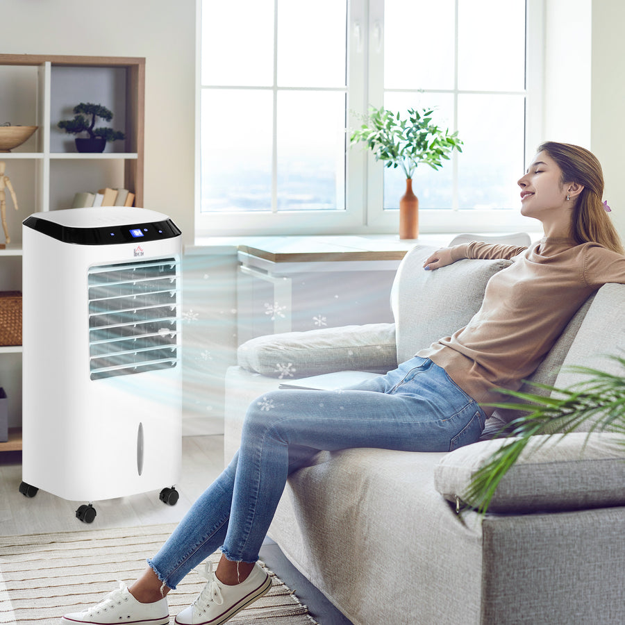 Portable Air Cooler, Evaporative Anion Ice Cooling Fan Water Conditioner Humidifier Unit with 10L Water Tank, 3 Modes, 3 Speed, Remote, Timer, Oscillating for Home Quiet Bedroom, White