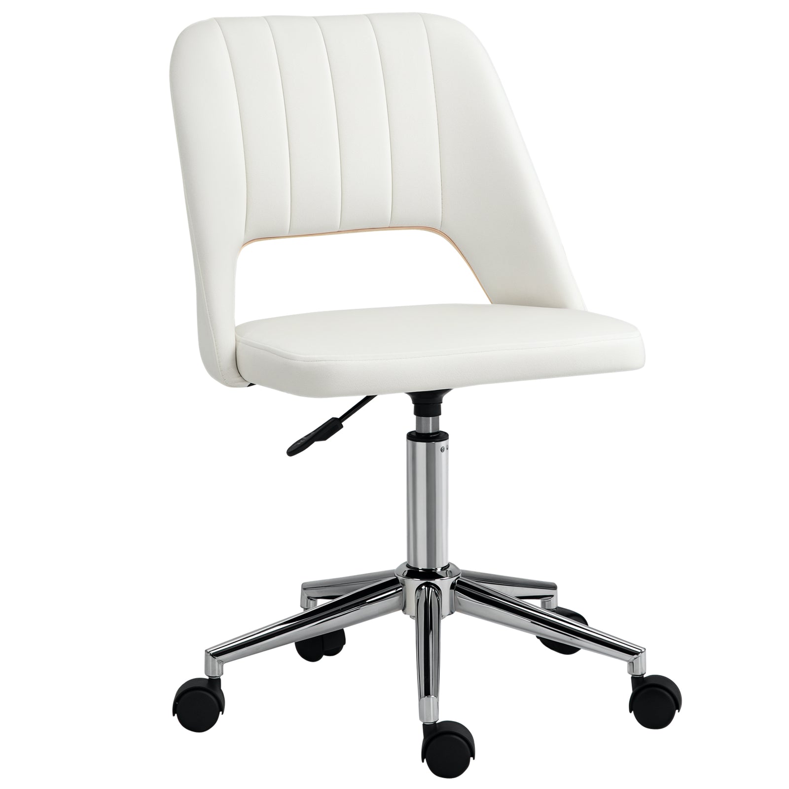Armless Velvet-Feel Office Chair - Cream White