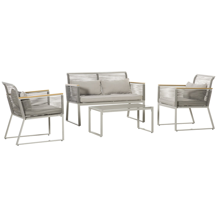 4 Pieces Rattan Garden Furniture Set - Grey