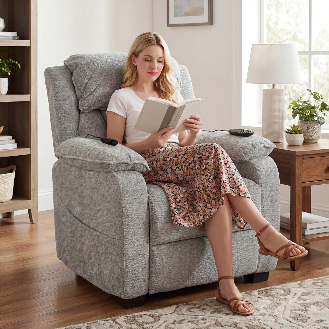 Power Recliner Armchair with Massage and Heat, Electric Reclining Chair with Wide Spring Seat