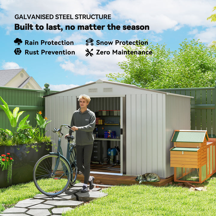 MCL Metal Bike Shed, Mobility Scooter Shed House with Foundation Kit, Ventilation, Doors, 9 x 6FT, Silver