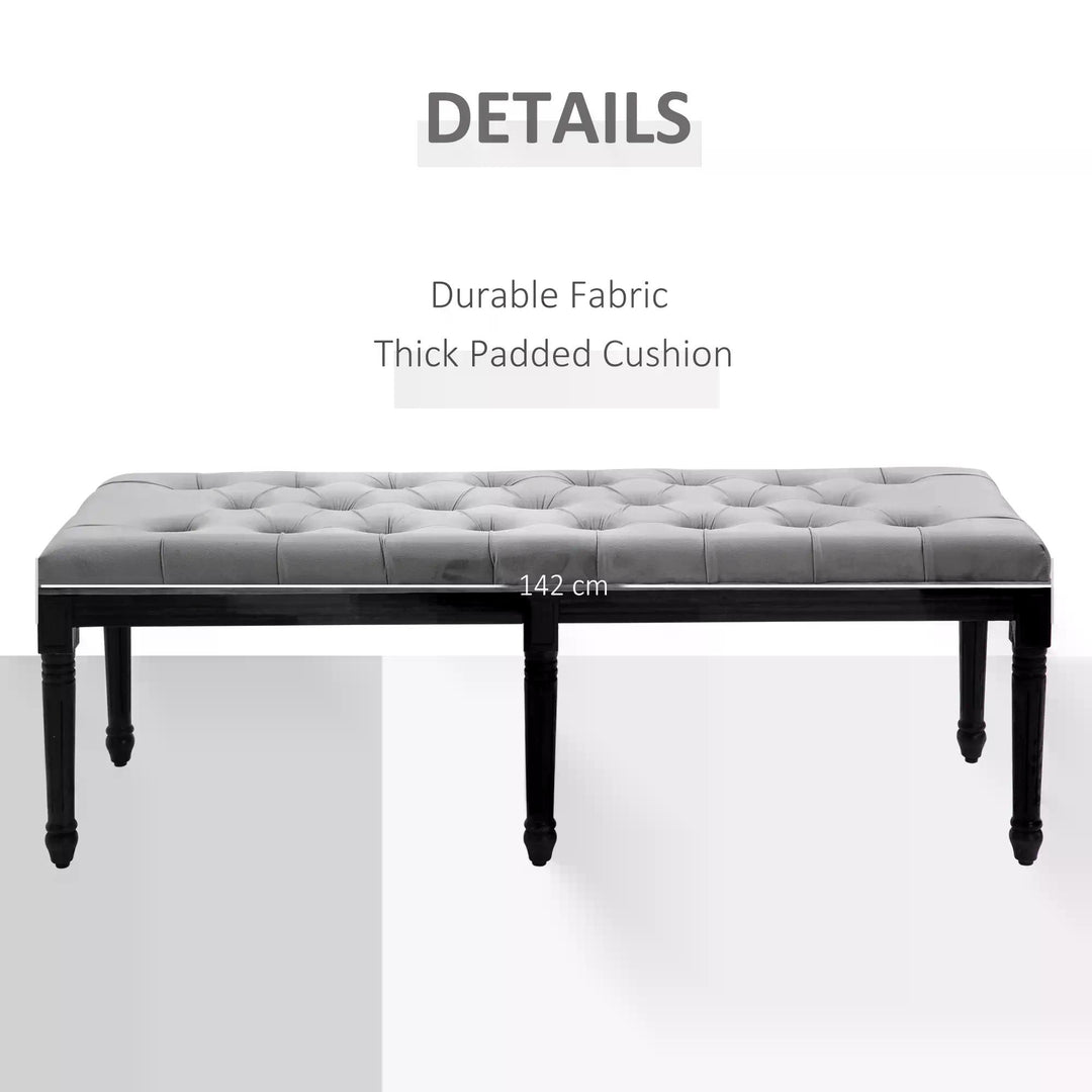 HOMCOM Fabric Bed End Bench Velvet Upholstered Tufted Accent Lounge Sofa Window Seat for Living Room, Bedroom, Hallway, Grey