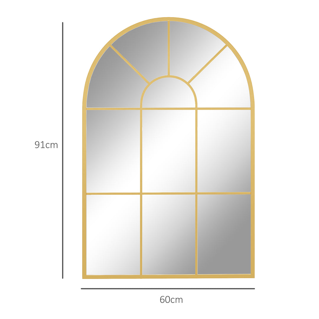 Modern Arched Wall Mirror, 91 x 60 cm Window Mirrors for Living Room, Bedroom, Gold Tone