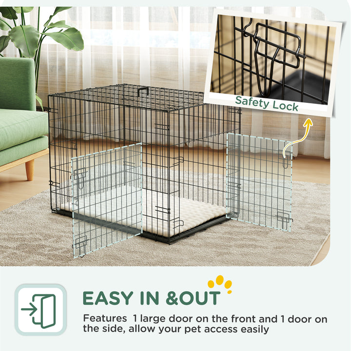 Foldable Dog Crate with 2 Doors with Tray, Soft Cushion, for Small Dogs, 76 x 53 x 60, Black