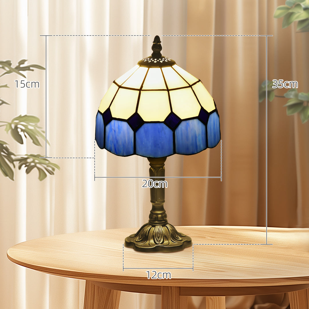 Handmade Stained Glass Table Lamp, Antique Bedside Lamp for Bedroom, Living room, Home, Nightstand, Decorative Night Light, Blue