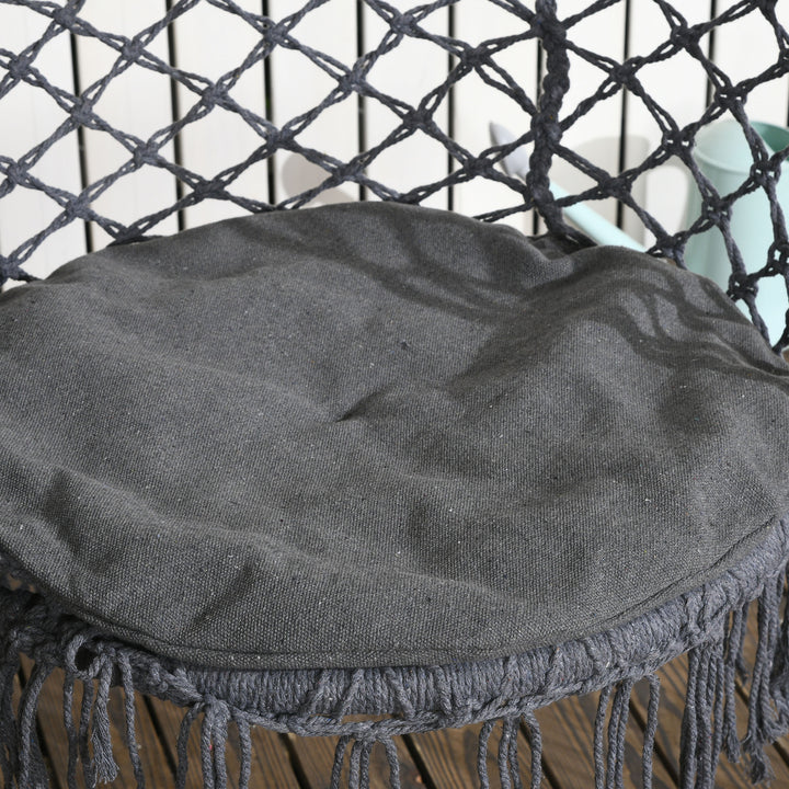 Outdoor Hanging Rope Chair with Cotton Rope, Cotton-Polyester Blend Macrame Garden Hammock Chair with Seat Cushion, Support Backrest, for Patio, Garden, Porch, Dark Grey