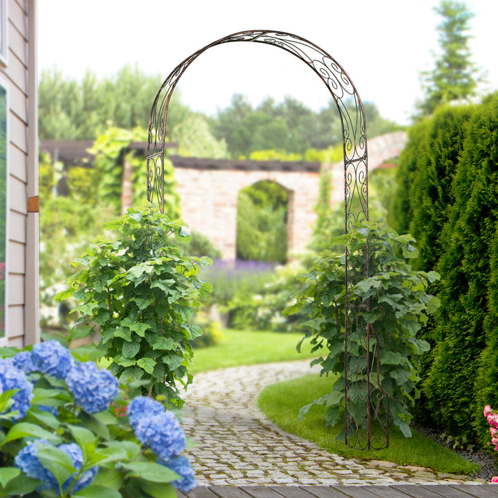 MCL Metal Garden Arch Trellis, Decorative Arbour Archway for Walkway Path Ceremony Wedding Party, 120 x 30 x 226cm