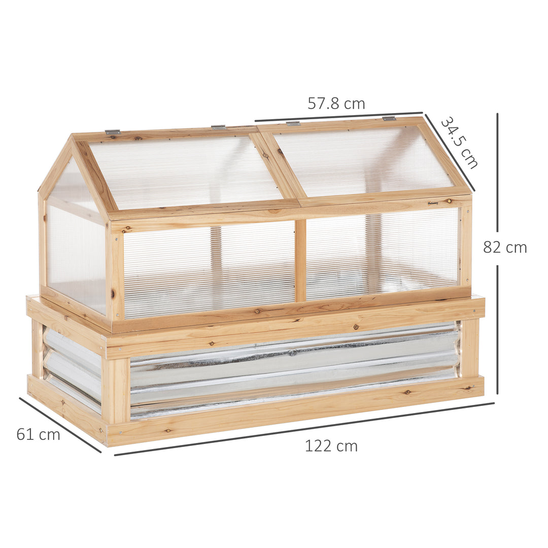 MCL Raised Garden Bed with Greenhouse Top, Garden Wooden Cold Frame Greenhouse Flower Planter Protection with 2 Independent Roofs, 122x 61 x 82cm, Natural