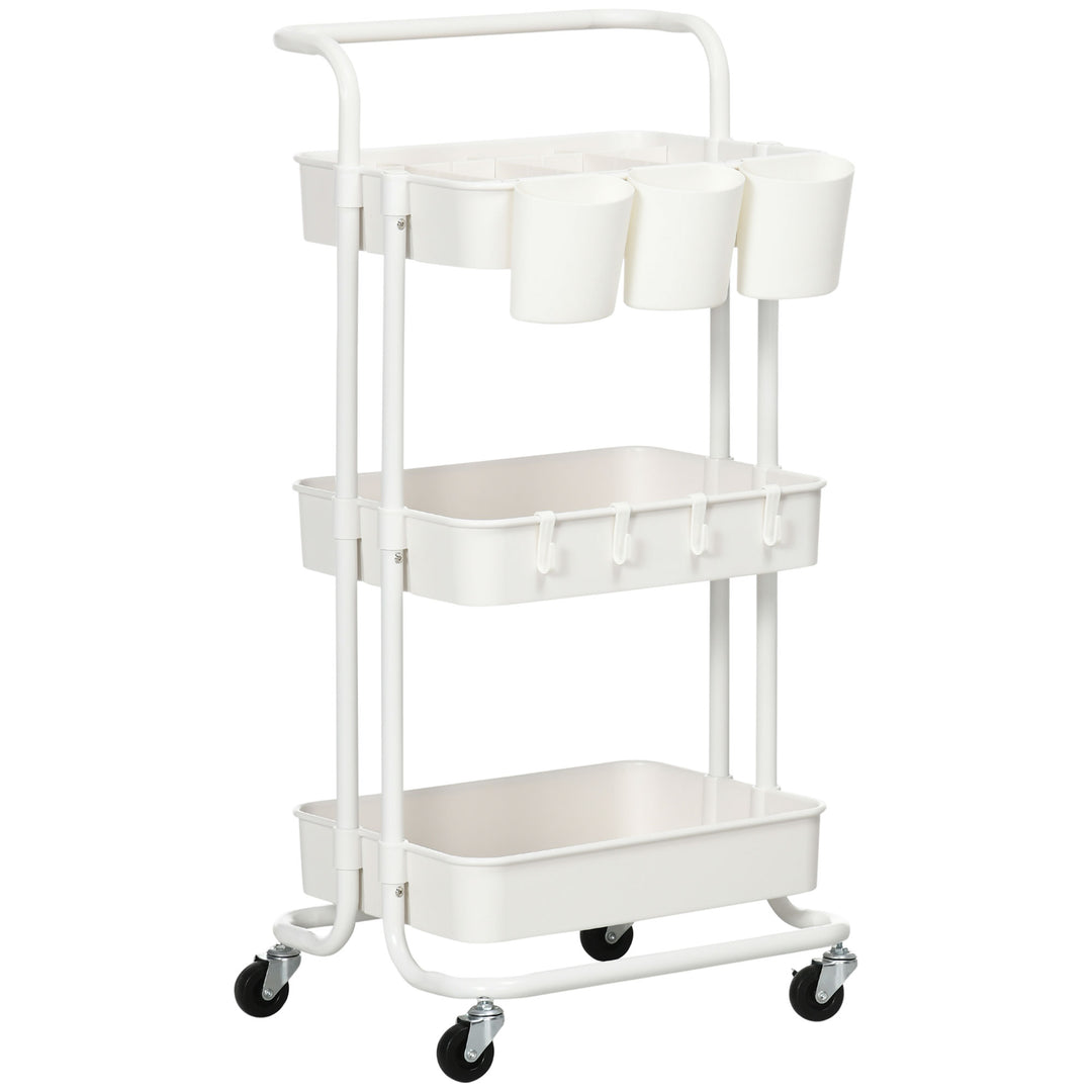 MCL Three-Tier Home Trolley, with Handle and Wheels - White