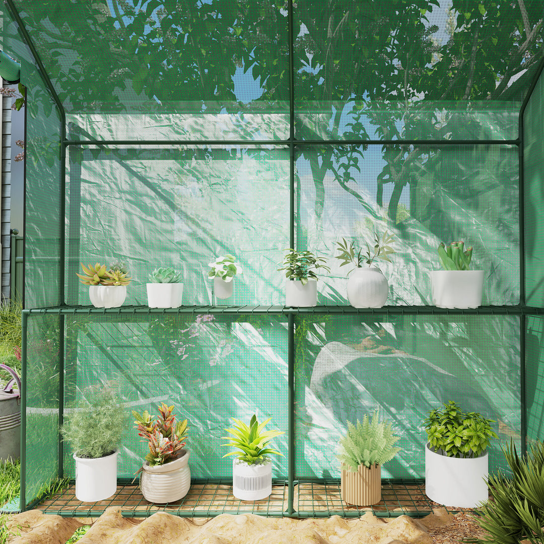 120 x 186cm Walk-In Greenhouse, with Shelves - Green