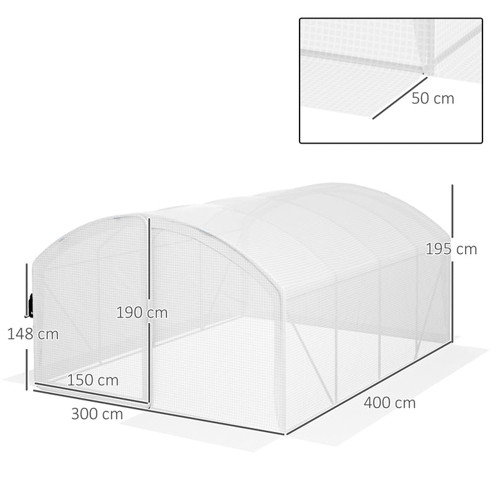 Polytunnel Greenhouse Walk-in Grow House with UV-resistant PE Cover, Door, Galvanised Steel Frame, 4 x 3 x 2m, White