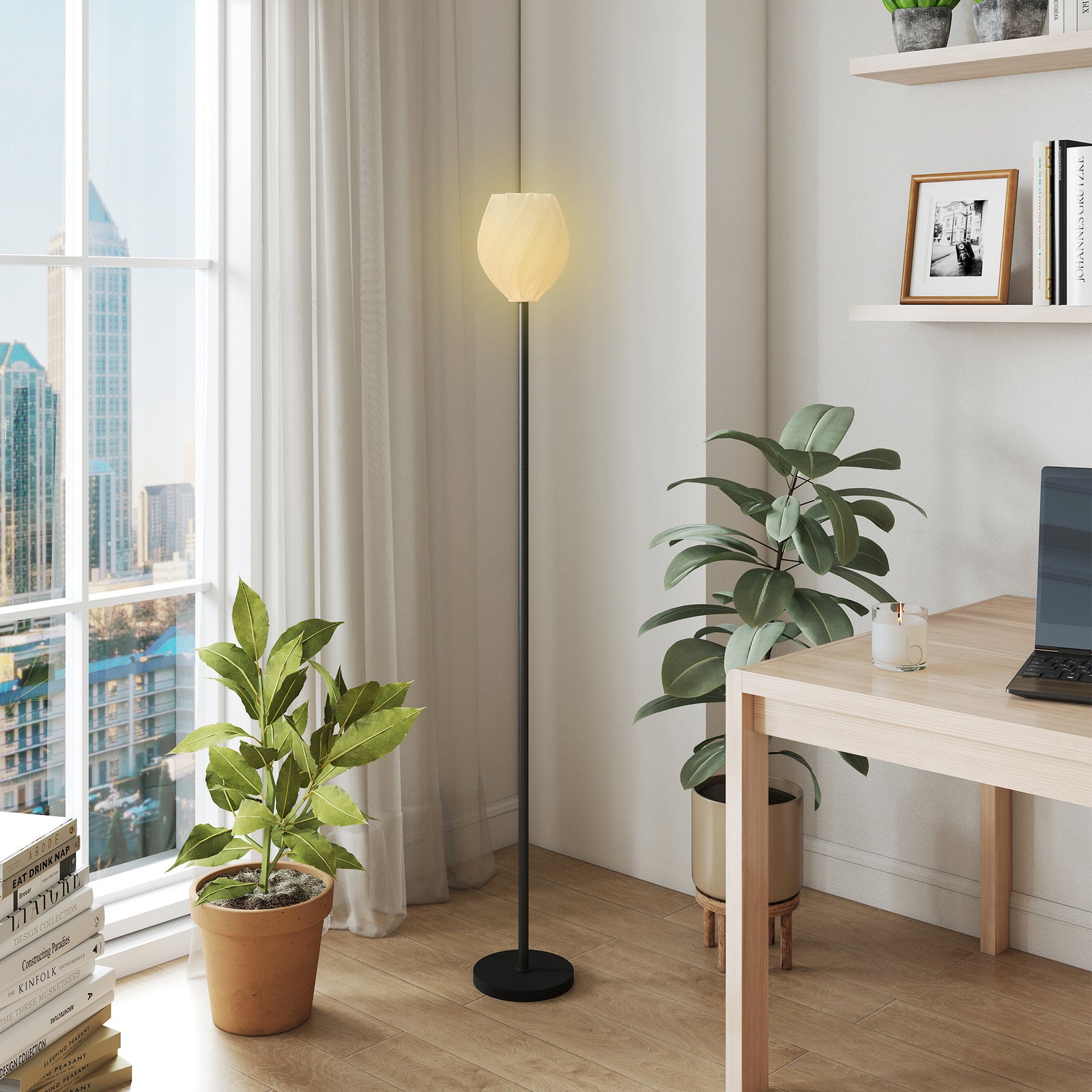Flower Floor Lamp for Living Room, 3D Printed Modern Standing Lamp with Rose Shade, 3 Colour Temperature & Foot Switch, Minimalist Tall Pole Lampshade for Bedroom, Office, White