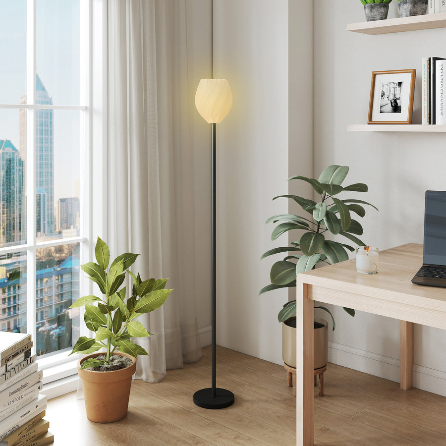 Flower Floor Lamp for Living Room, 3D Printed Modern Standing Lamp with Rose Shade, 3 Colour Temperature & Foot Switch, Minimalist Tall Pole Lampshade for Bedroom, Office, White