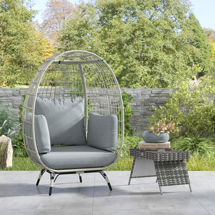 Rattan Egg Chair with Cushions and Pillows, Charcoal Grey