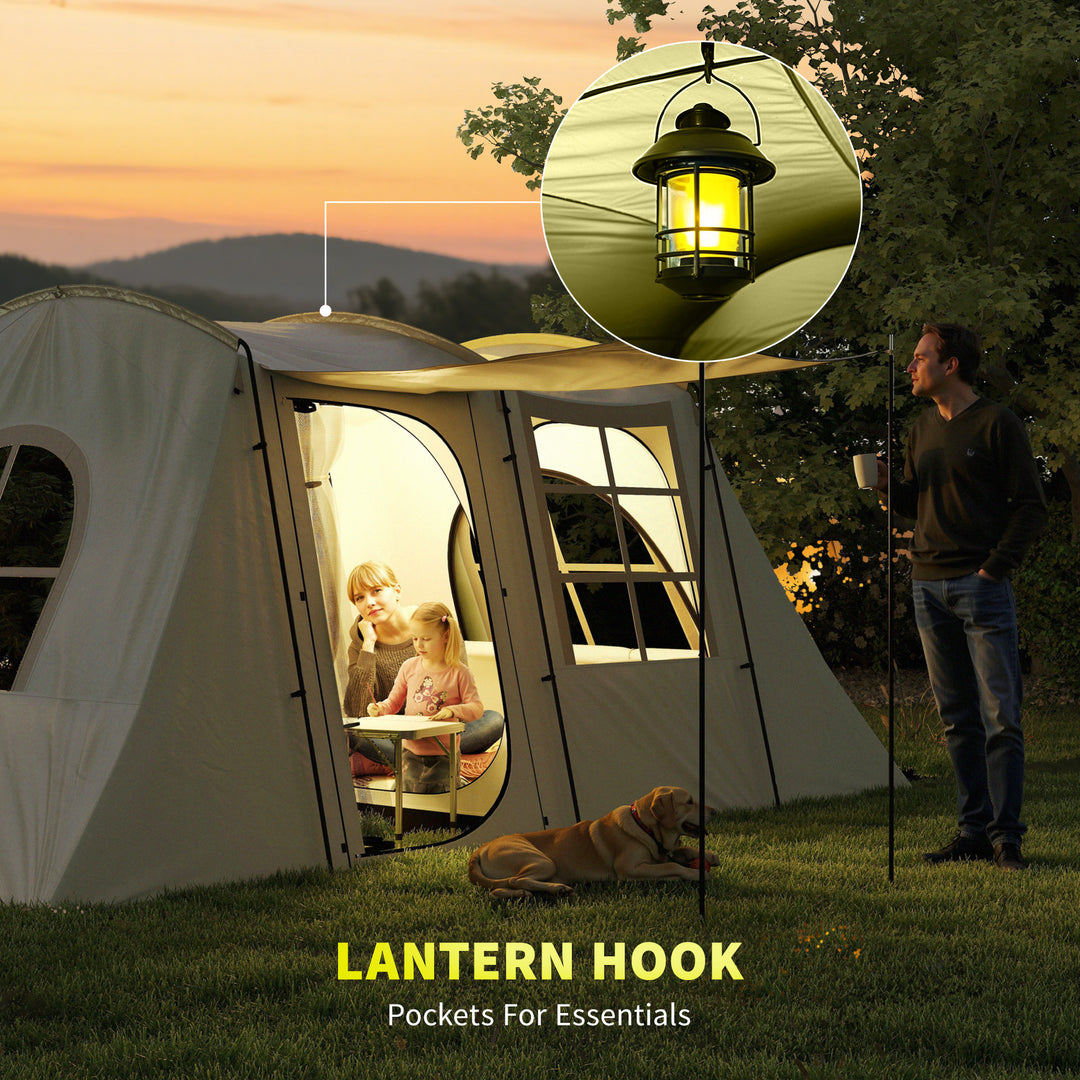 4 Man Tunnel Tent, Family Camping Tent with Porch, Bedroom and Living Area, Sewn in Groundsheet, 3000mm Waterproof, Portable with Bag for Hiking, Festival, Backpacking, Khaki