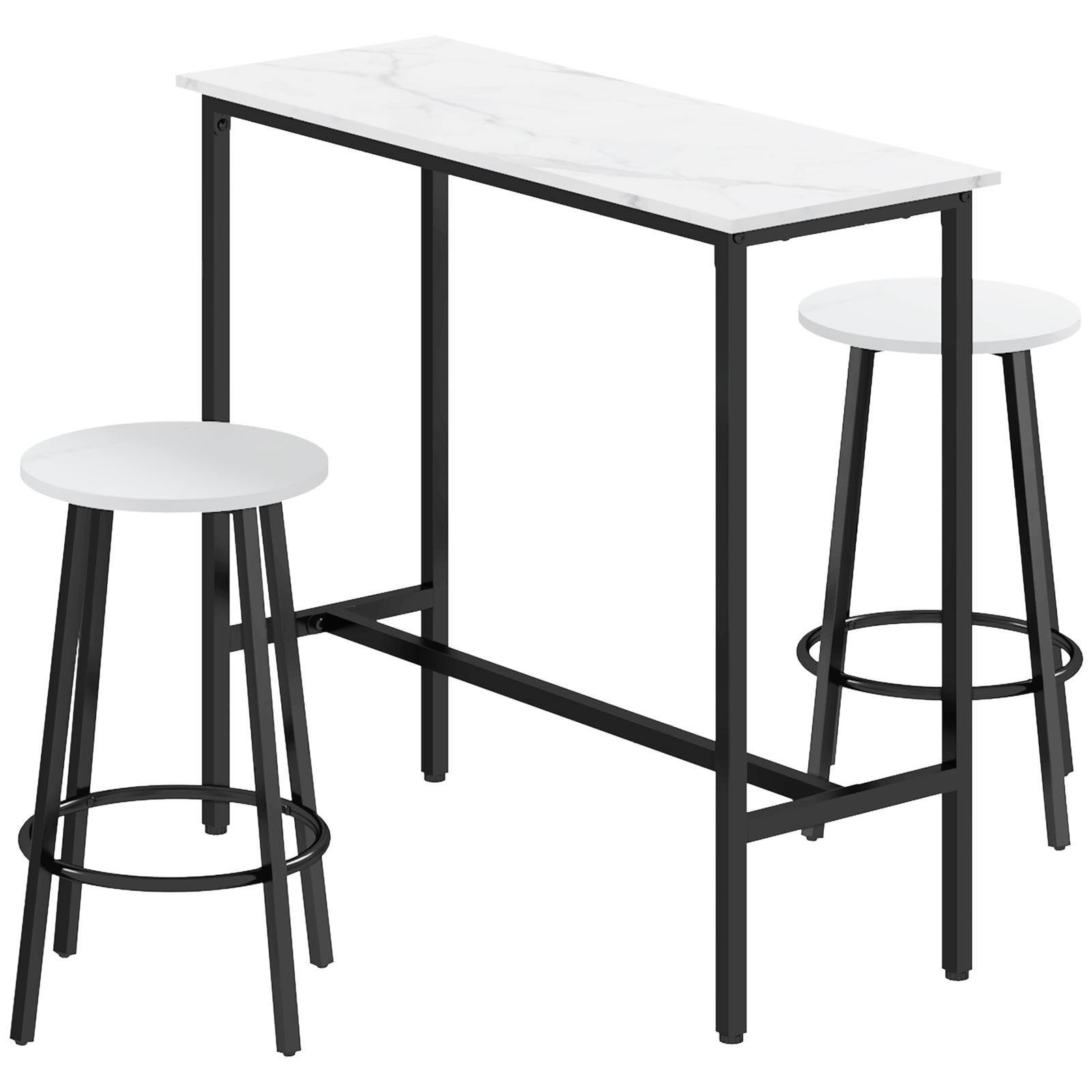 Three-Piece Marble-Effect Bar Table Set - White/Black