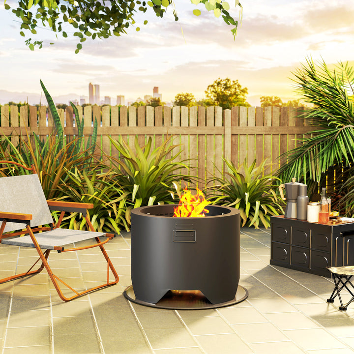 Outdoor Round Fire Pit with Lid and Fire Poker - Black