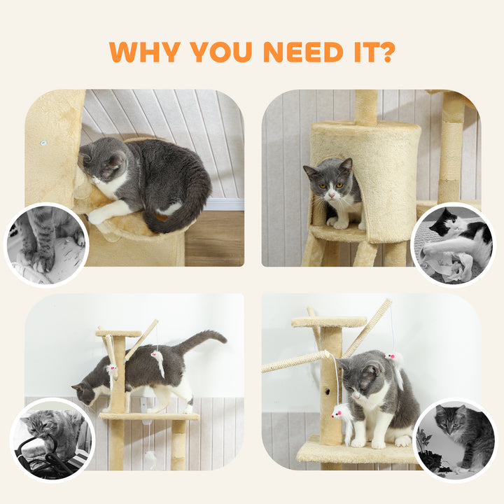 Multi-Level Cat Tower, 134cm Cat Tree with Condo and Sisal Scratching 