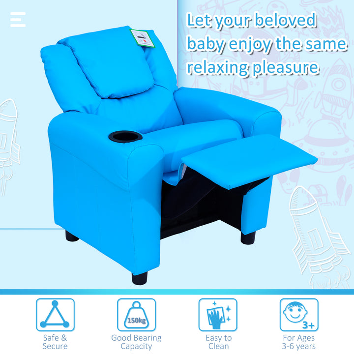 Kids Recliner Chair, PU Leather with Adjustable Backrest, Footrest, Padded Headrest, Blue
