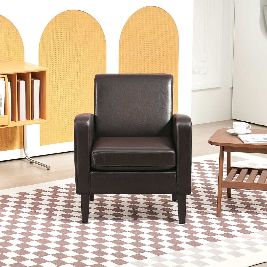 Faux Leather Simple Armchair - Brown