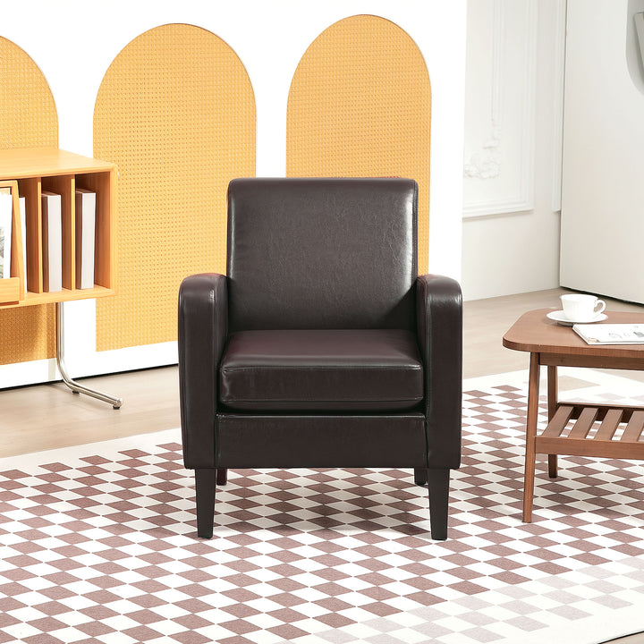 Faux Leather Simple Armchair - Brown