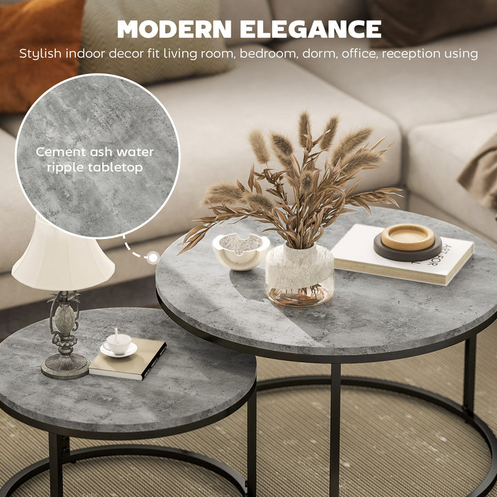 Set of Two Marble-Effect Stacking Tables - Grey/Black