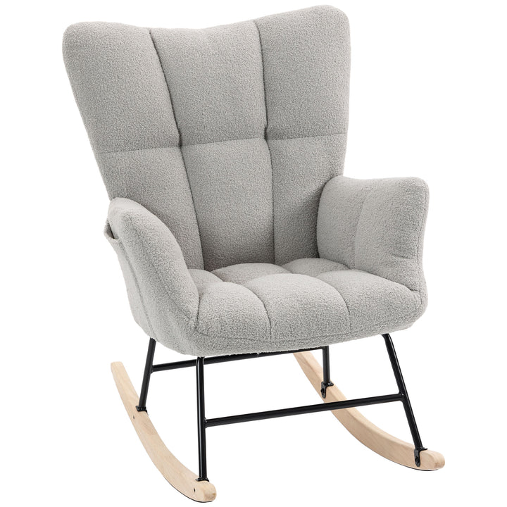 Rocking Chair, Teddy Fleece Rocker Chair with Tufted Wingback, Side Po