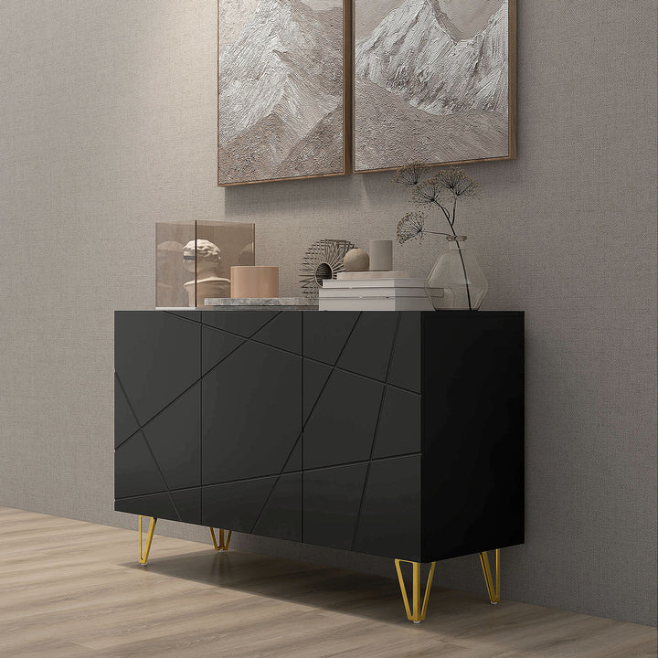 Modern Luxe High Gloss Sideboard, with Hairpin Legs - Black