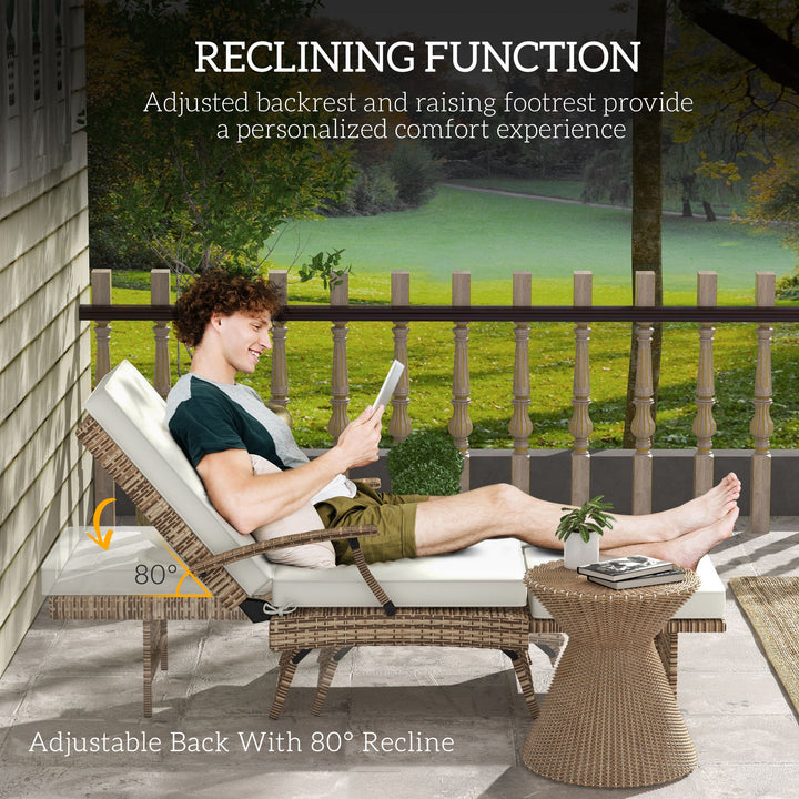 80° Reclining Rattan Lounger - White/Brown