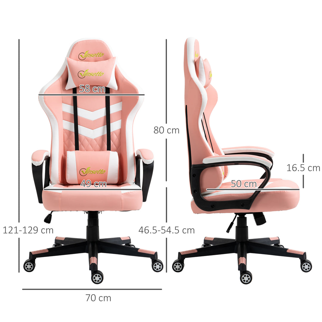 Gaming Chair, Computer Desk Chair with Lumbar Support, Faux Leather Racing Chair with Headrest and Swivel Wheels for Home Office, Pink