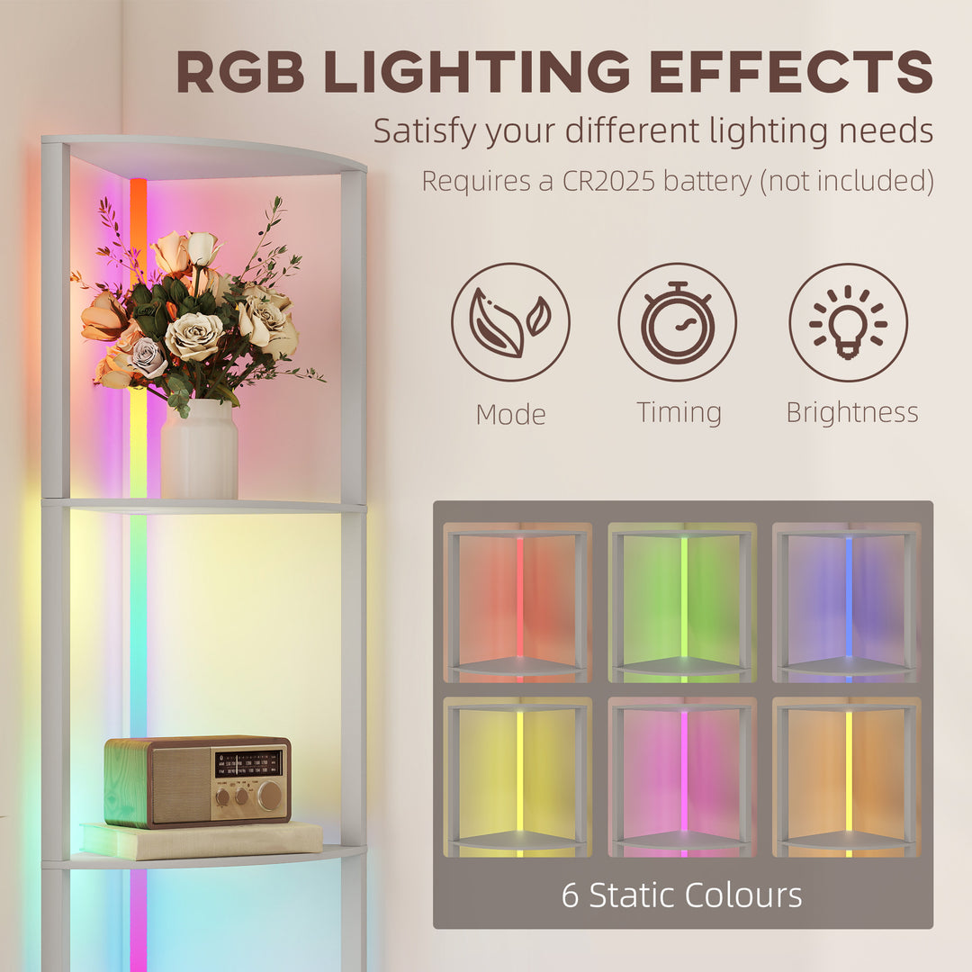RGB LED Floor Lamp with Shelves, 5-Tier Dimmable Standing Lamp with Adjustable Brightness and Remote Control, Modern Corner Display Shelf Unit for Living Room Bedroom Office, Grey