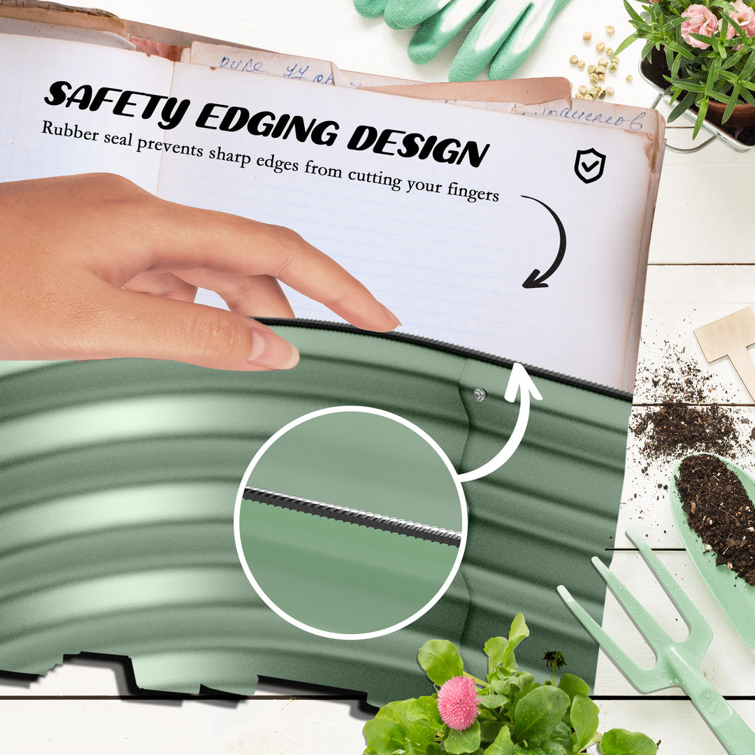 Galvanised Raised Garden Bed, Metal Planter Box with Safety Edging, for Flowers, Herbs, Succulents, Pack of 2, Green
