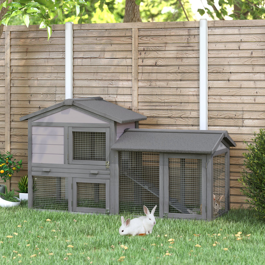 Small Animal Two-Level Fir Wood Guinea Pigs Hutches w/ Ramp Burnt Yellow
