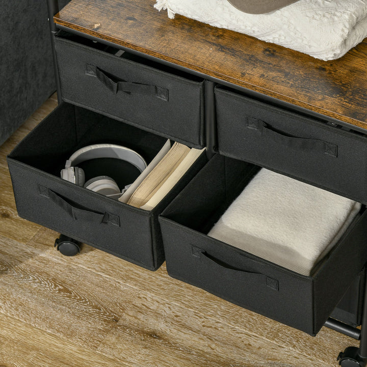 MCL Industrial Hanging Clothes Rail, Clothes Rack with 6 Fabric Drawers, Open Wardrobe Organiser for Hallway, Bedroom and Closet, Rustic Brown