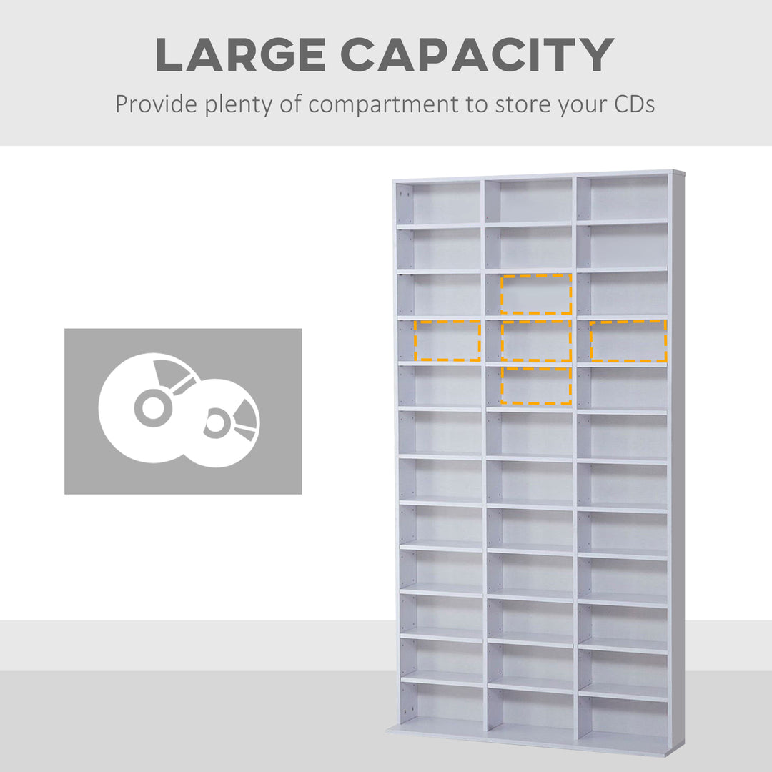 HOMCOM CD / DVD Storage Shelf Storage Unit for 1116 CDs Height-Adjustable Compartments 102 x 24 x 195 cm White