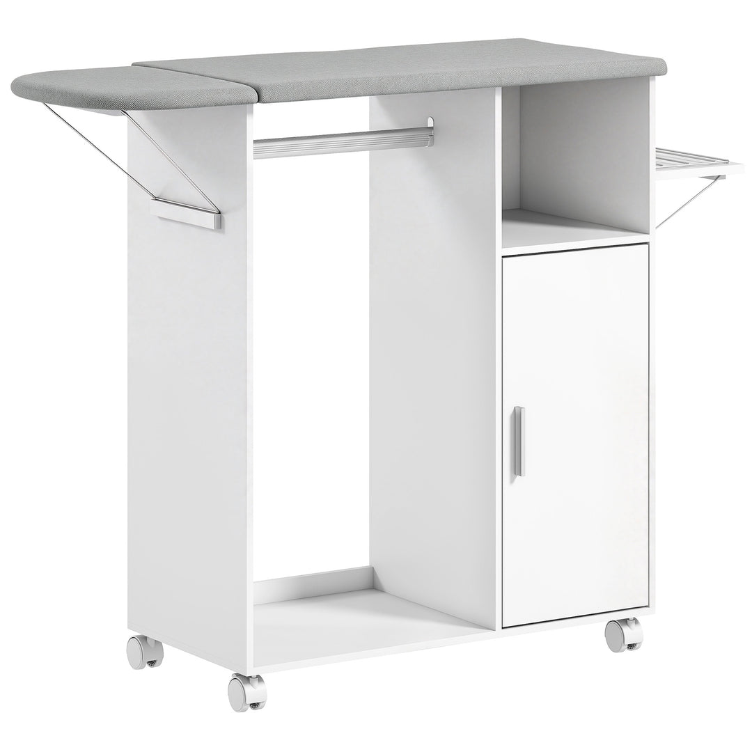 Rolling Ironing Board Cabinet, Foldable Ironing Station with Storage